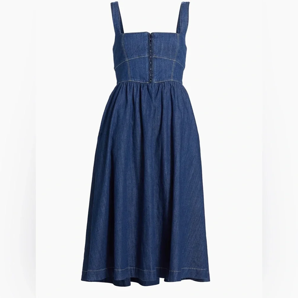 New Reformation Tagliatelle Denim Midi Dress Blue, Size 4 - Picture 2 of 5